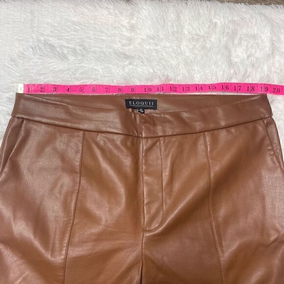 ELOQUII Brown Tan Faux Leather Flare Pants Size 16 Wide Leg Bootcut - Picture 7 of 11
